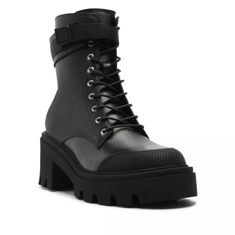 Schutz Black Sarah Round Toe Moto/Combat Style Boots 8.5B